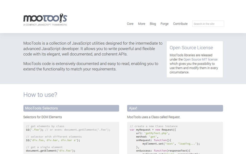 100+ JavaScript Frameworks for Web Developers 70 MooTools