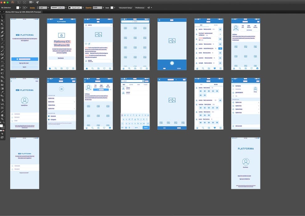 Platforma iOS and web wireframe kits