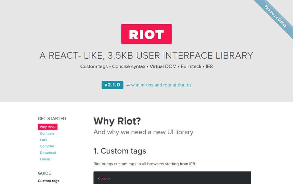 100+ JavaScript Frameworks for Web Developers 97 Riot
