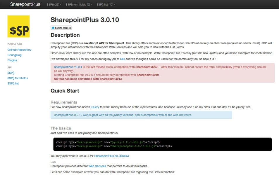 100+ JavaScript Frameworks for Web Developers 95 SharepointPlus