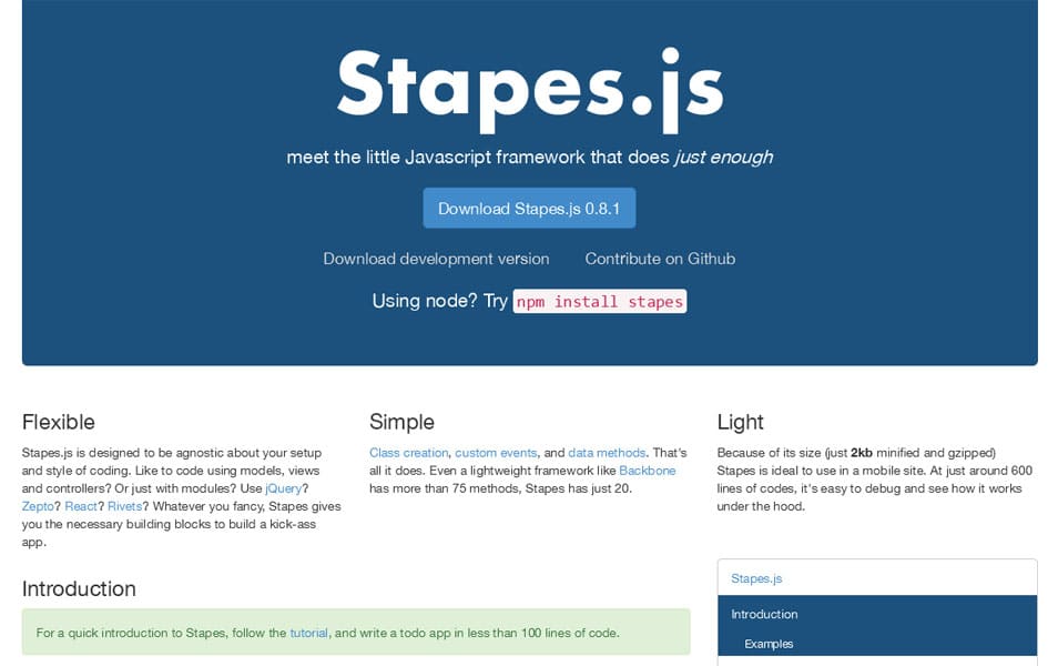 100+ JavaScript Frameworks for Web Developers 77 Stapes.js
