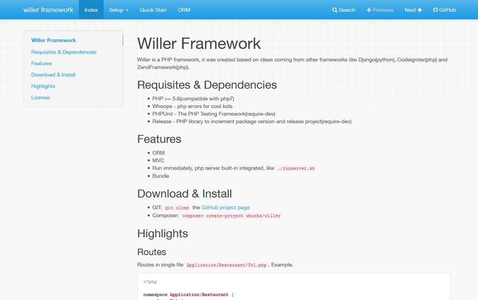 100+ Best PHP Frameworks for Web Developers 20 Willer Framework