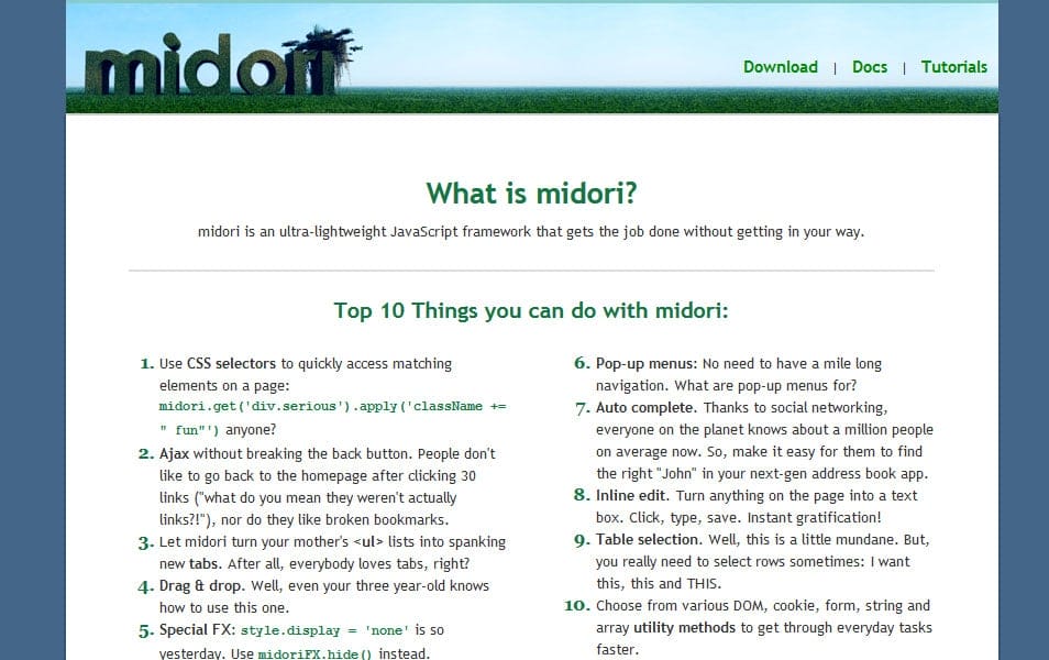 100+ JavaScript Frameworks for Web Developers 76 midori