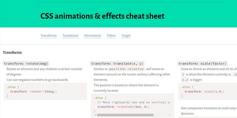 CSS Animations and Effects Cheat Sheet