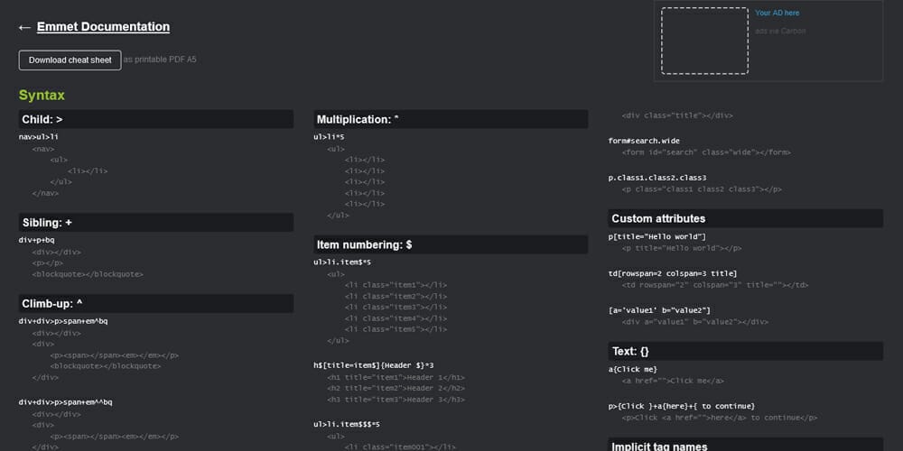 Emmet Cheat Sheet