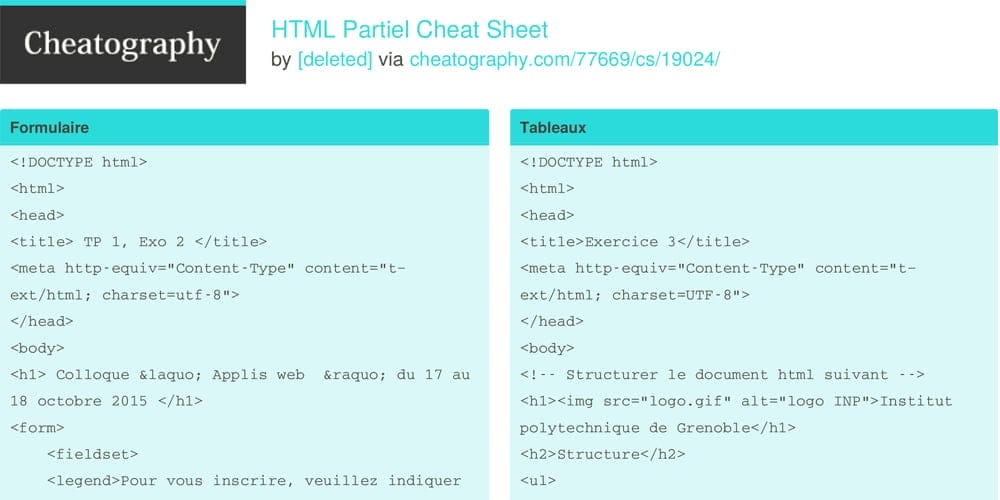 HTML Partiel Cheat Sheet