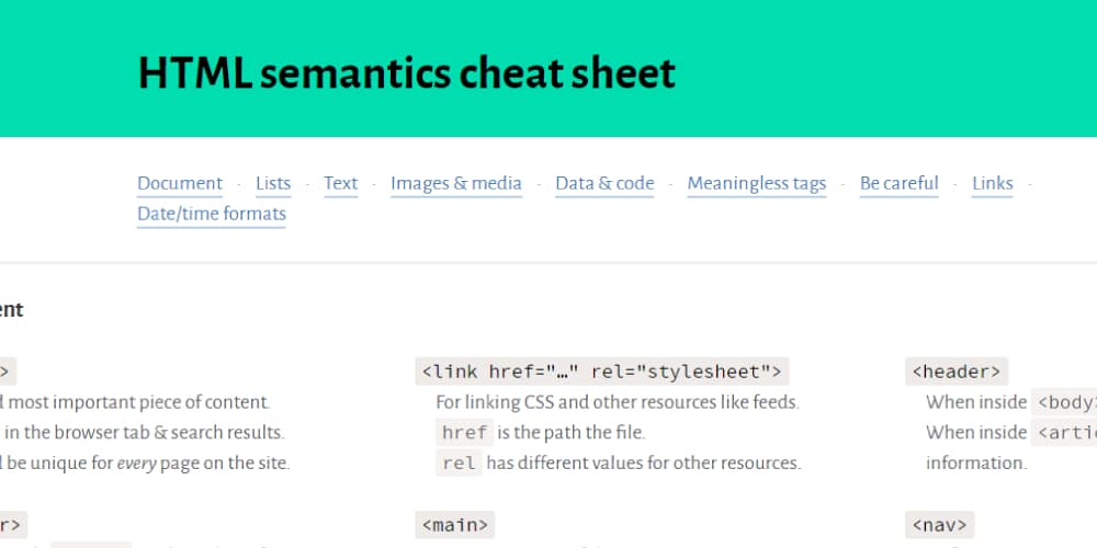 HTML Semantics Cheat Sheet