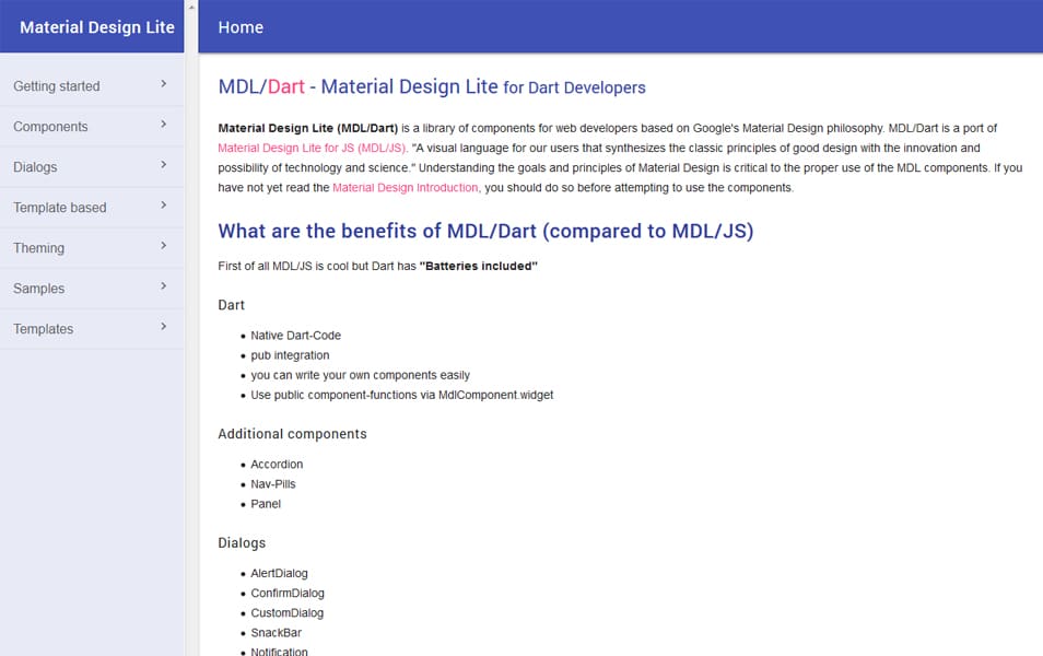 Material Design Lite for Dart Developers