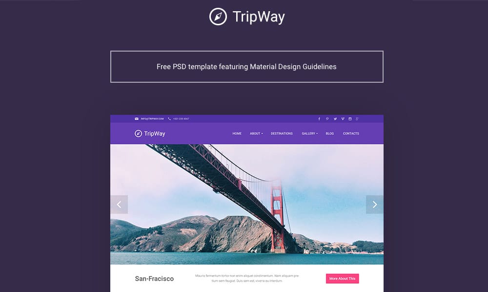 TripWay Free Travel Web Template PSD