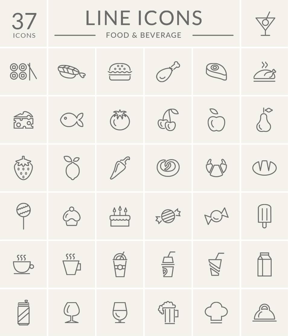 Food And Beverage Line Icon Set
