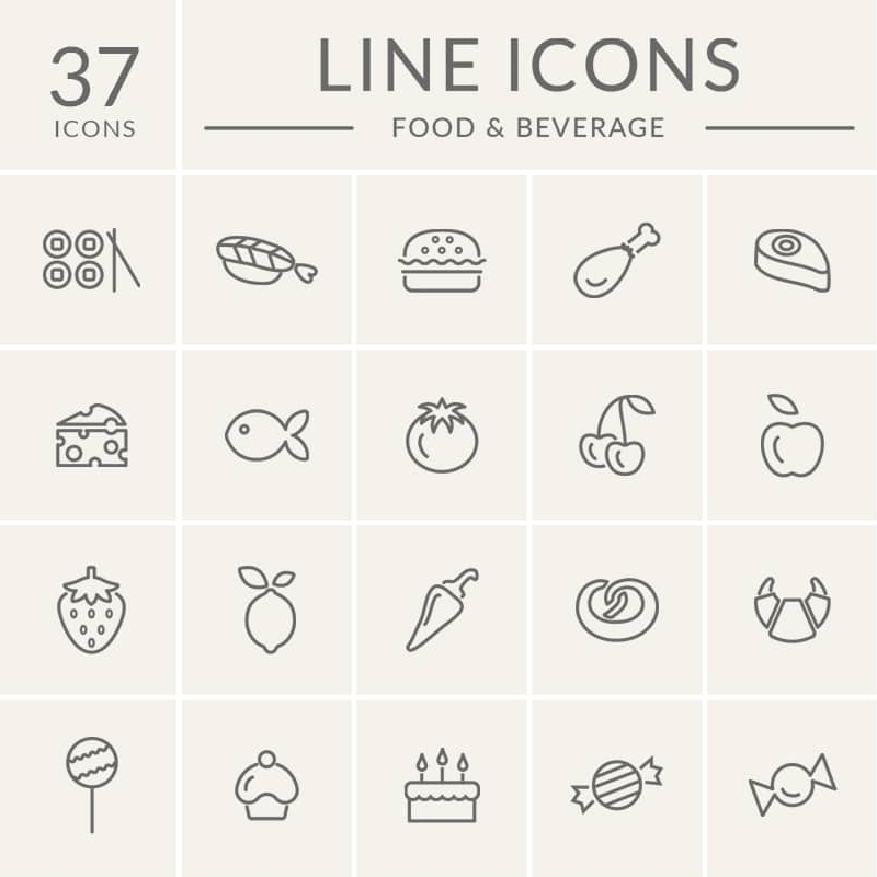 Food And Beverage Line Icon Set