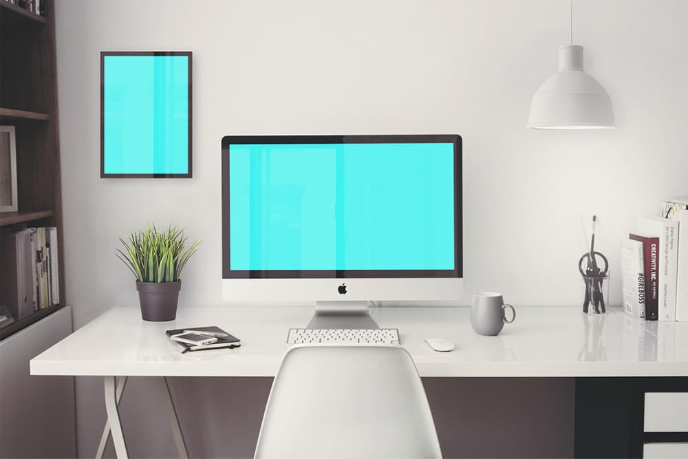 Free iMac 5K Retina 27" Office Mockup PSD