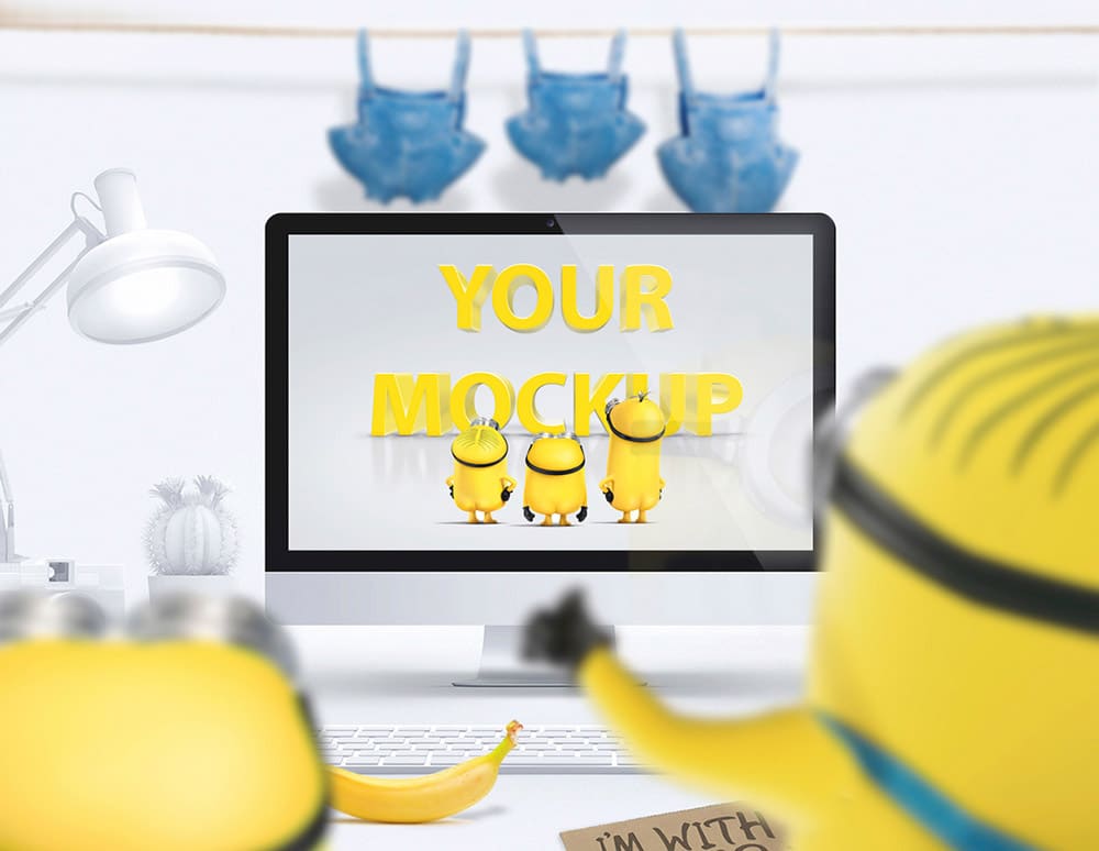 Imac Free Minions Mockup PSD