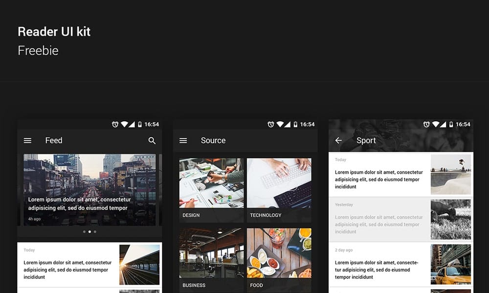 Reader UI kit PSD for Android