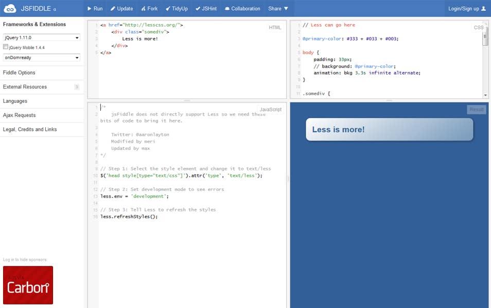 50+ Less Compilers (Complete Collection) 25 jsFiddle
