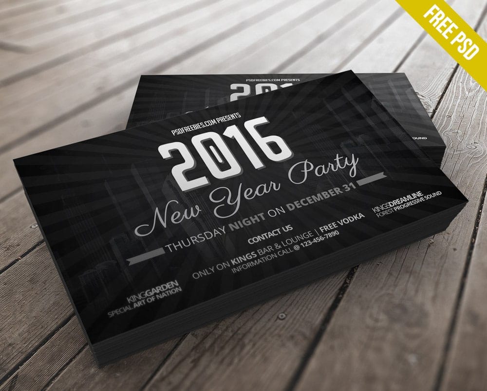2016 New Year Party Invitation Card PSD