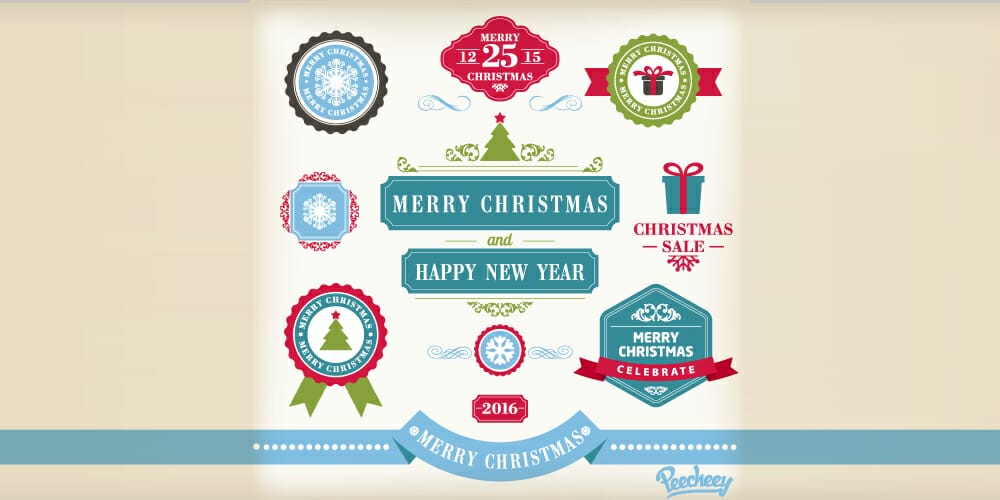 Blue and red set of Christmas stickers