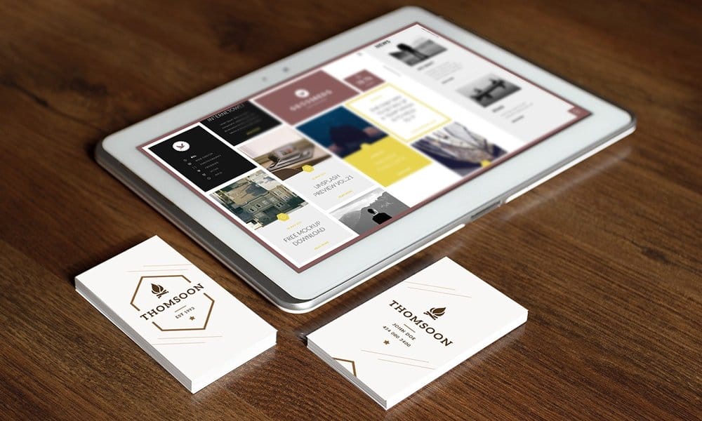 Business Card Free mockup and Tablet