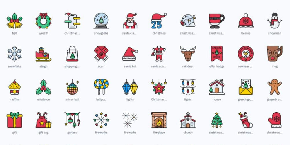 Christmas Icons in 3 Styles