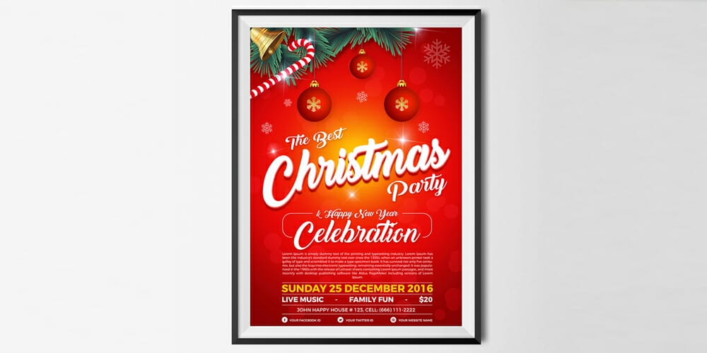 Christmas Party and Happy New Year Flyer Template