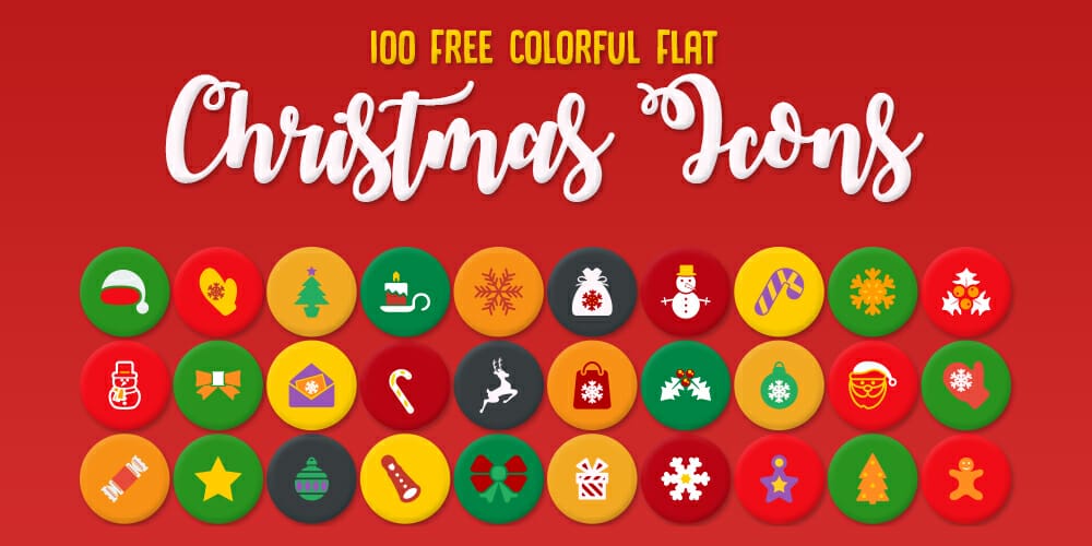 Colorful Flat Christmas Icons Vector