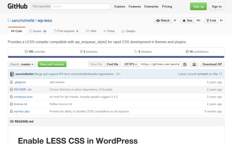 Enable LESS CSS in WordPress