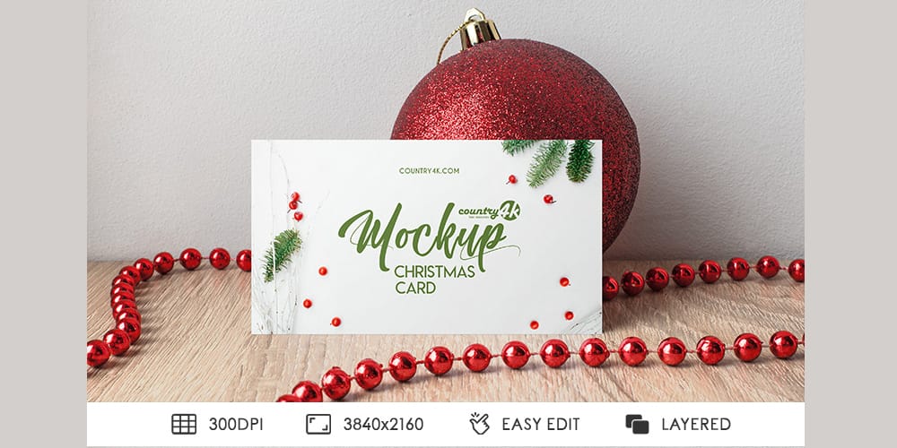 Free Christmas Card PSD MockUp in 4k