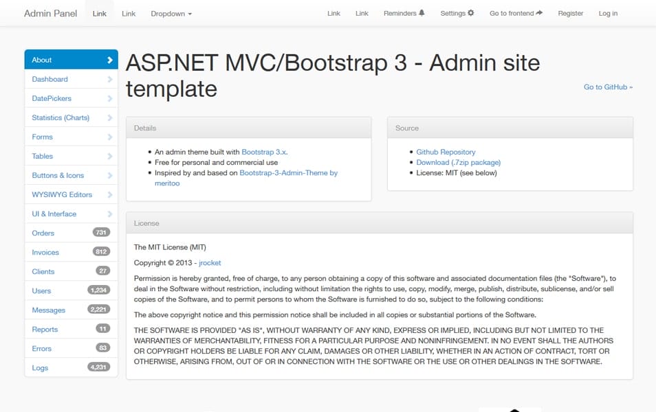 MVC Bootstrap 3.x Admin