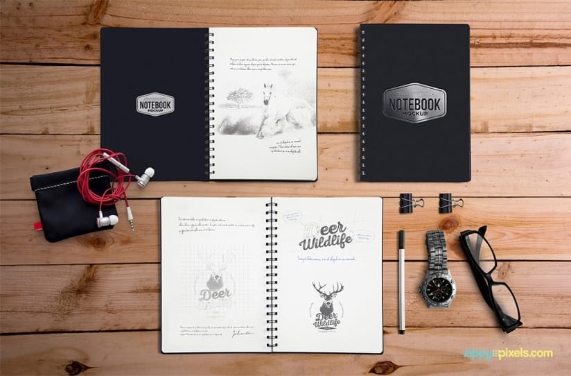 Free Notebook Mockup With Movable Elements PSD