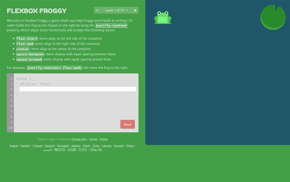 CSS Flexbox Resources - Tutorials, Tools, Grid & Generators 49 Flexbox Froggy