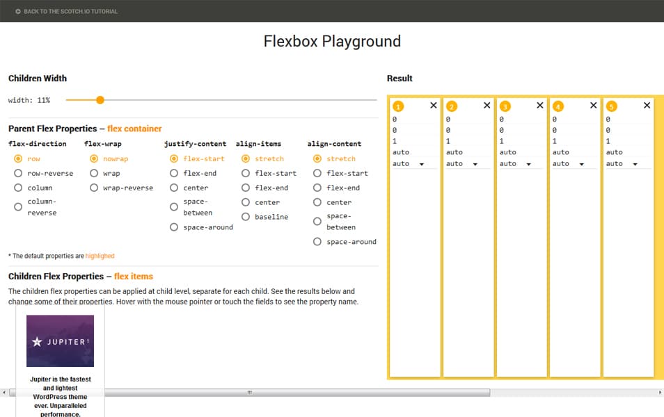 CSS Flexbox Resources - Tutorials, Tools, Grid & Generators 54 Flexbox Playground