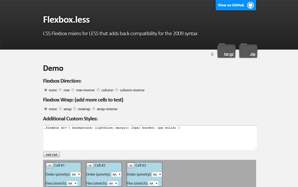 CSS Flexbox Resources - Tutorials, Tools, Grid & Generators 55 Flexbox.less