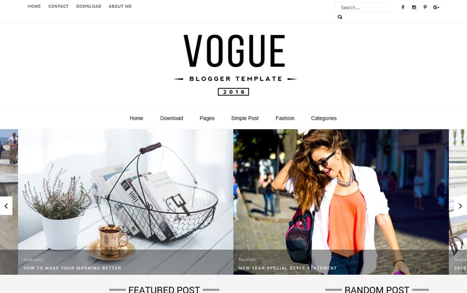 Vogue 2016 Responsive Blogger Template
