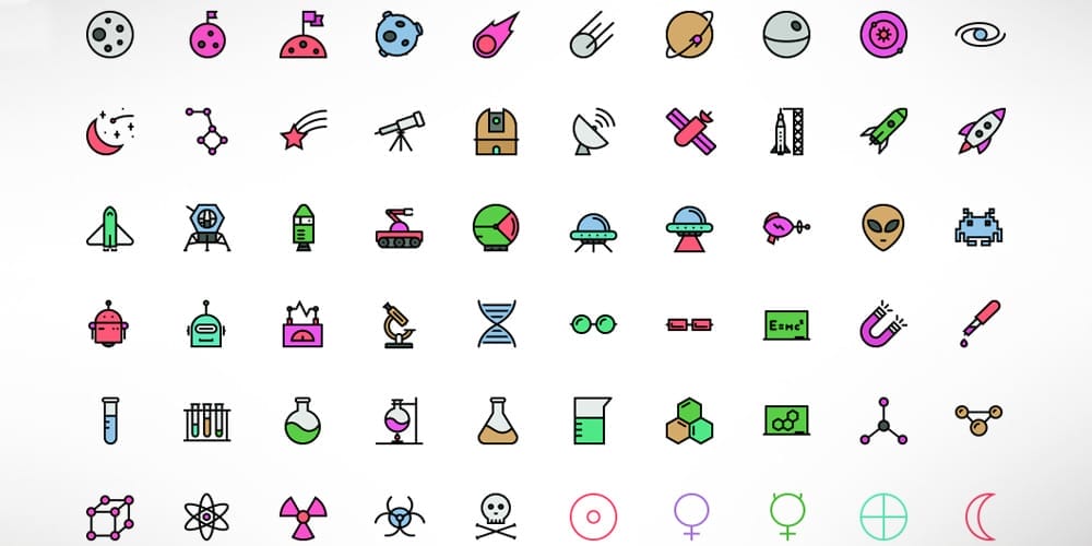 Spaces and Science Icons PSD