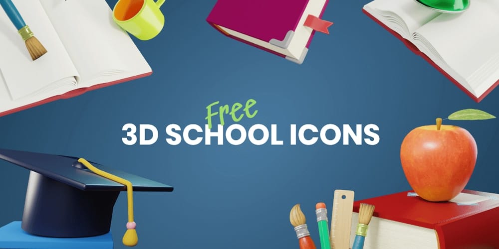 3D School Icons