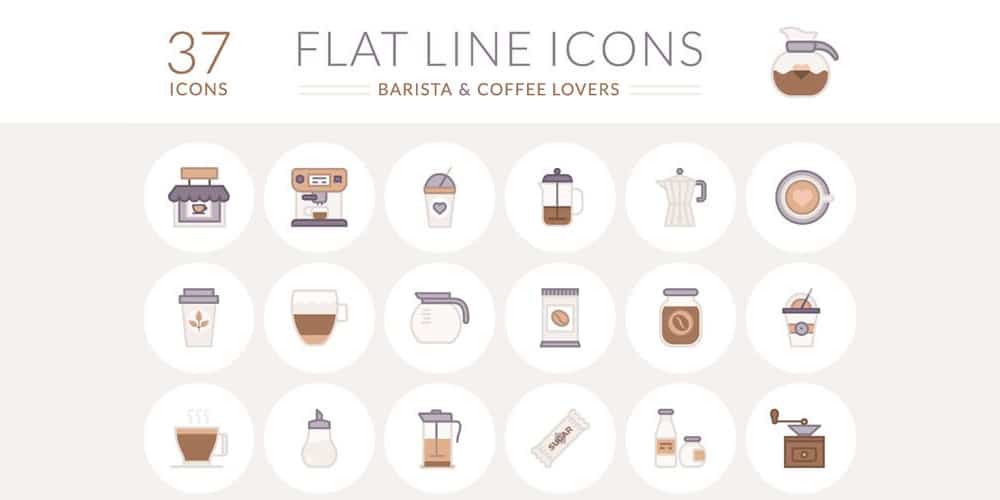 Free Barista and Coffee Lover Flat Line Icons