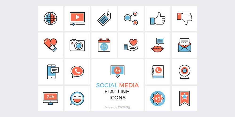 Social Media Flat Line Icons