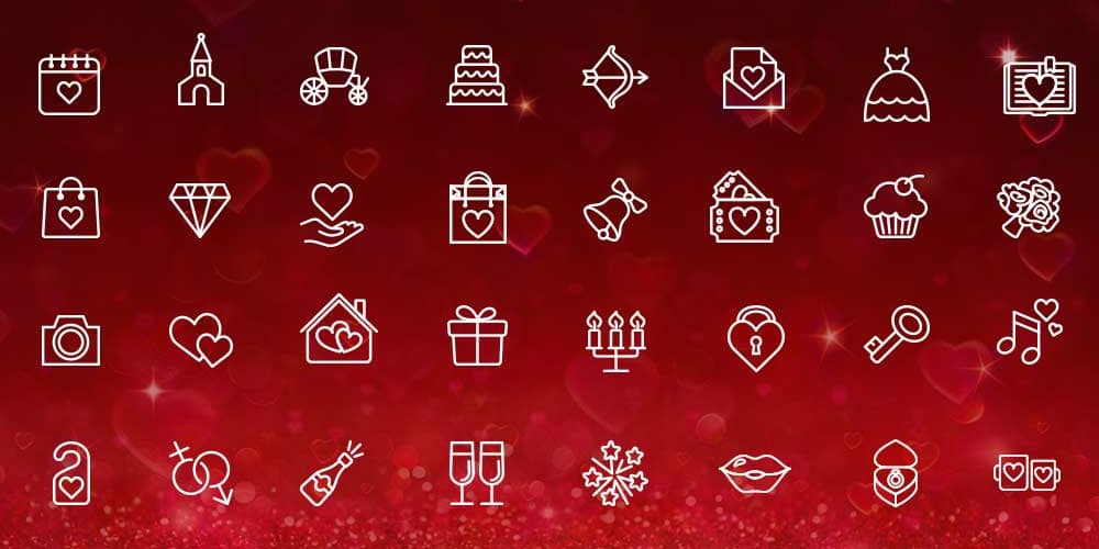 Valentine Day Line Icons PSD