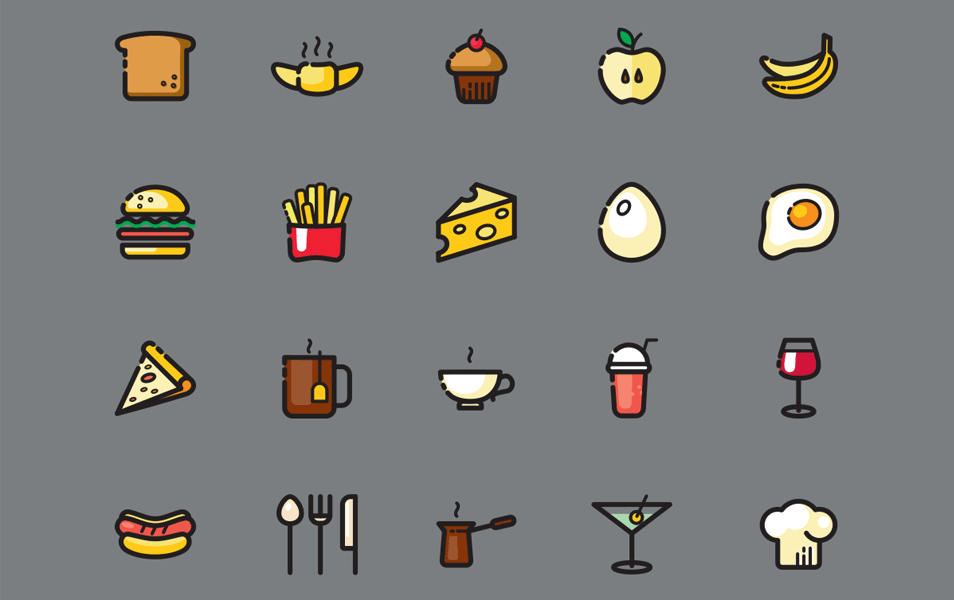 60 Line and Fills Food Icons