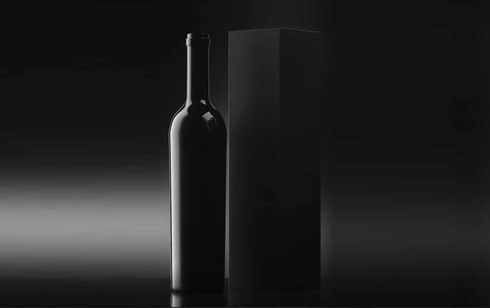 Black Wine Bottle with Box Mockup