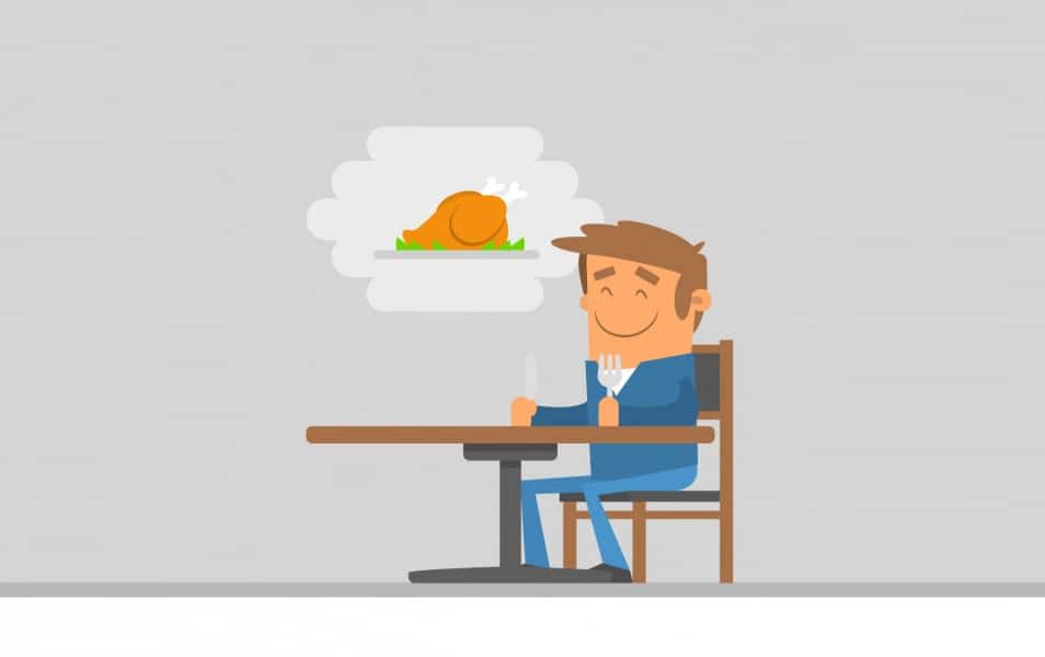 Illustration of man waiting the food
