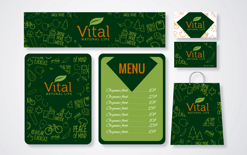Restaurant Menu and Branding Mockup in green