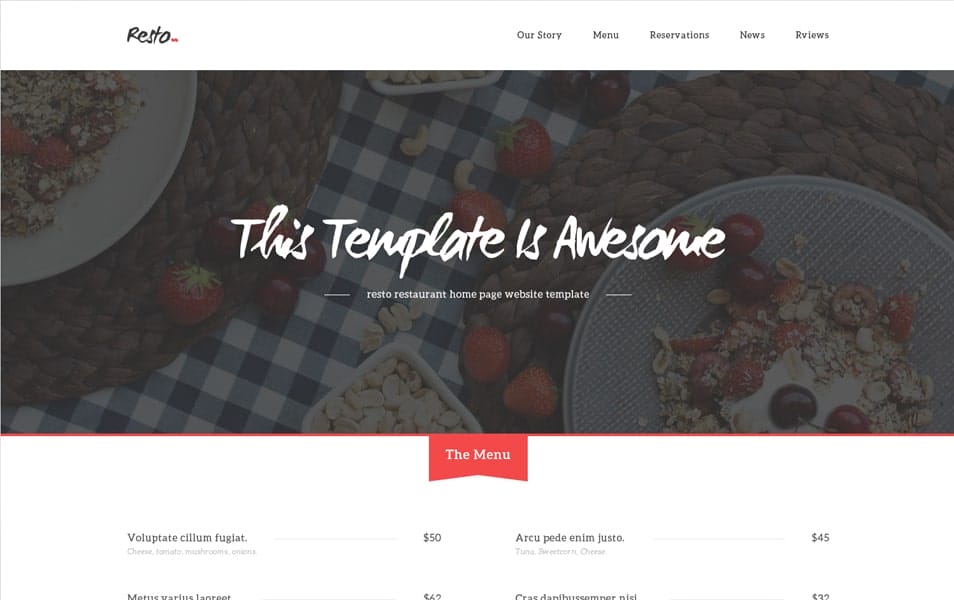 Resto – Free Beautiful Restaurant PSD Home Page Website Template