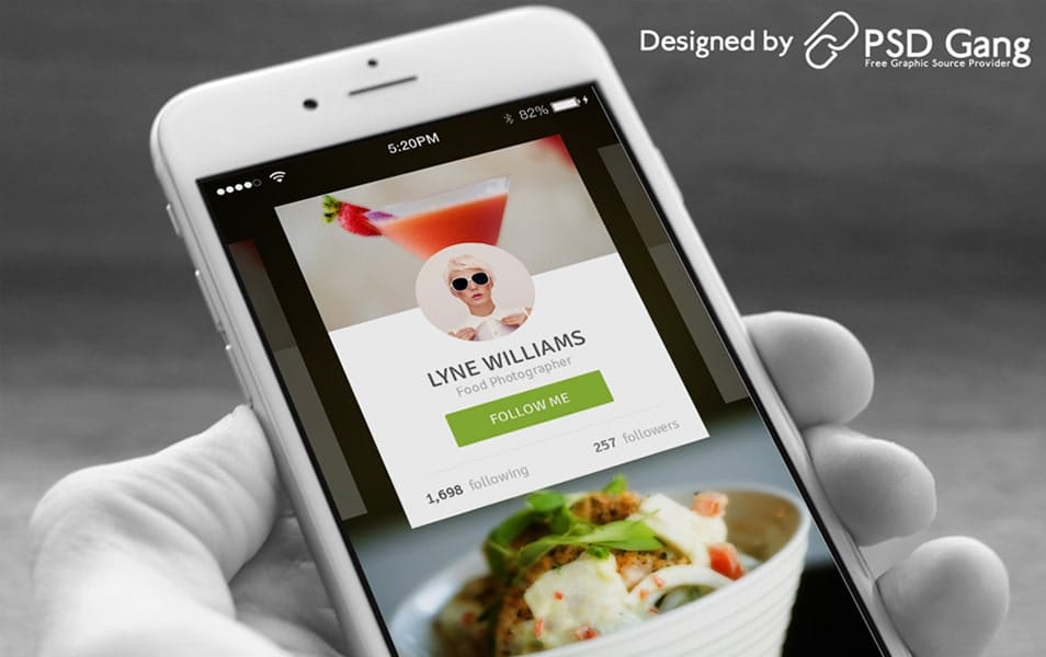 The food photographer profile mobile UI