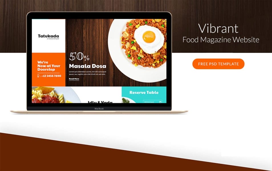 Vibrant Food Magazine Website Template Free PSD