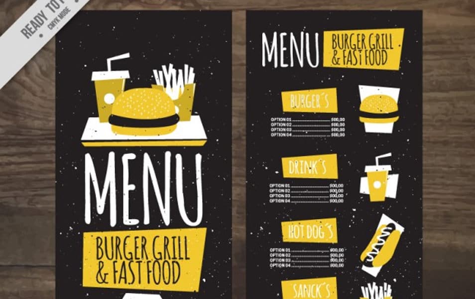 Vintage yellow burguer bar menu
