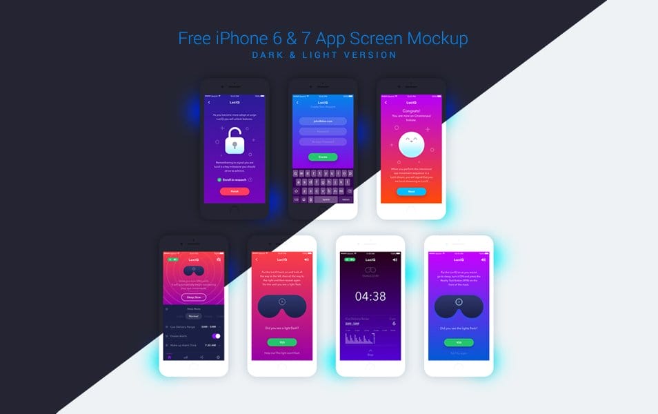 Free Flat iPhone 6 & 7 App UI Design Screen Mockup PSD