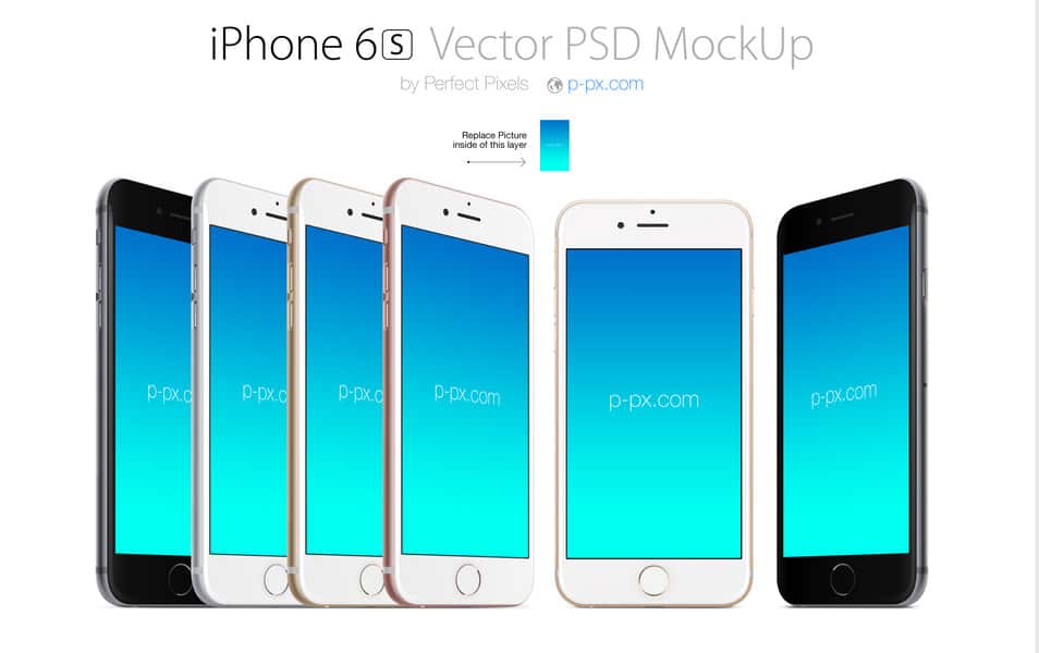 iPhone 6S front and angled views PSD