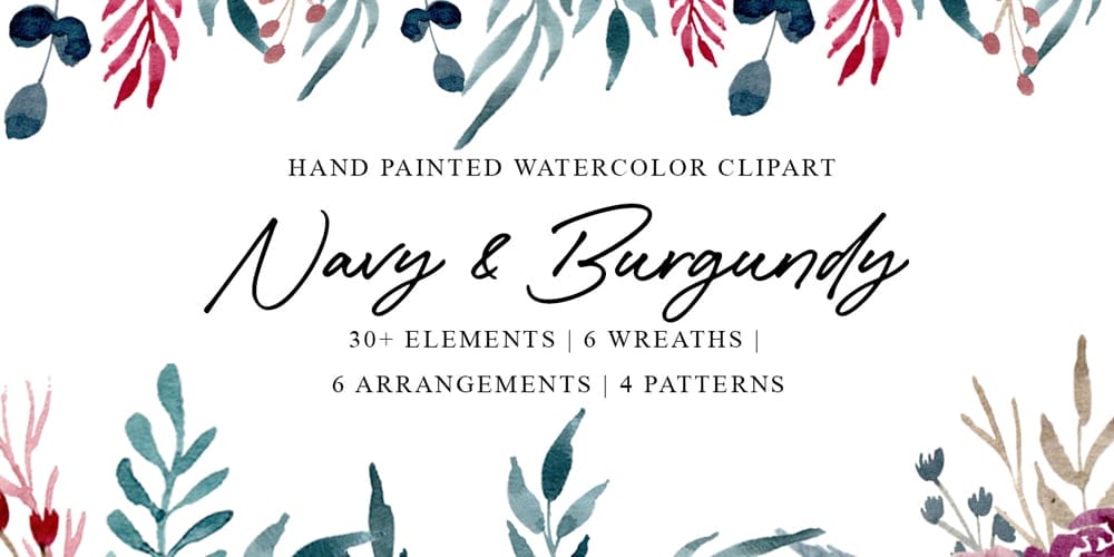 Navy and Burgundy Watercolor Graphics