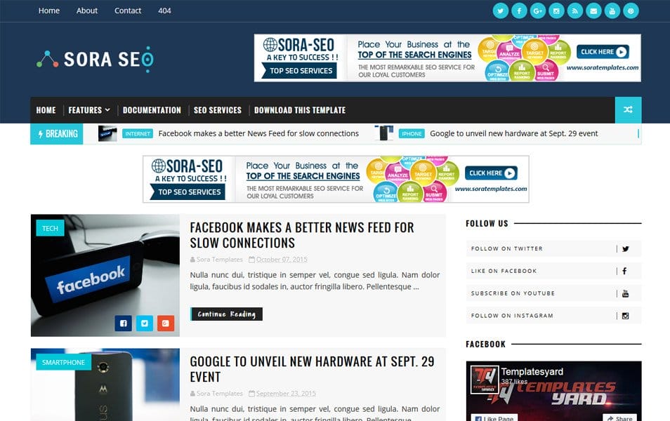 Sora Seo Responsive Blogger Template